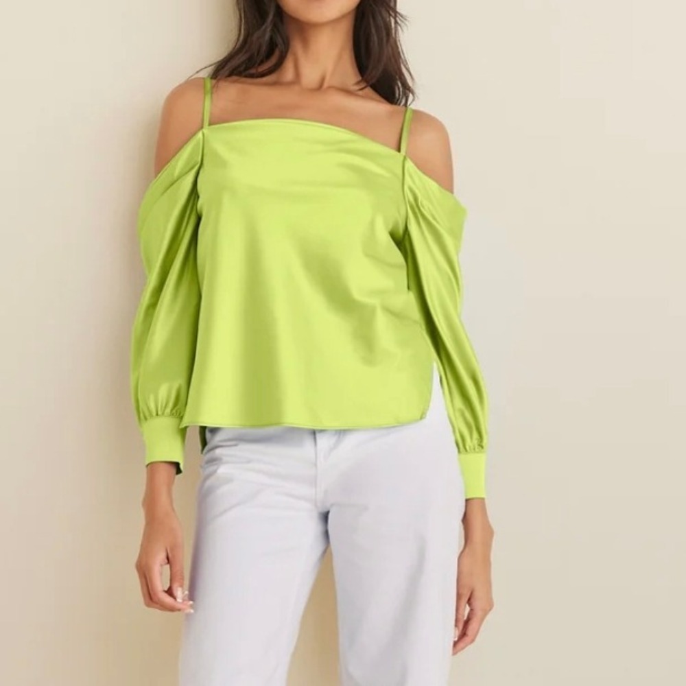 Venus XL Long Sleeve Off Shoulder Top Green Chartreuse Blouse